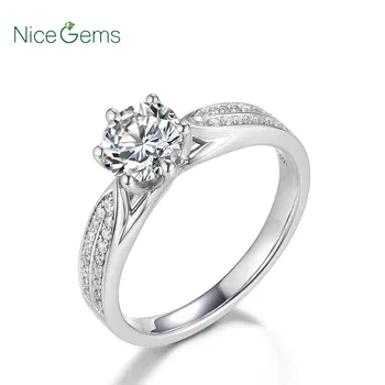 

NiceGems 14K White Gold Center Stone 1ct D Color 6.5mm Moissnaite Engagement Ring for Women Wedding with Accents on the Band