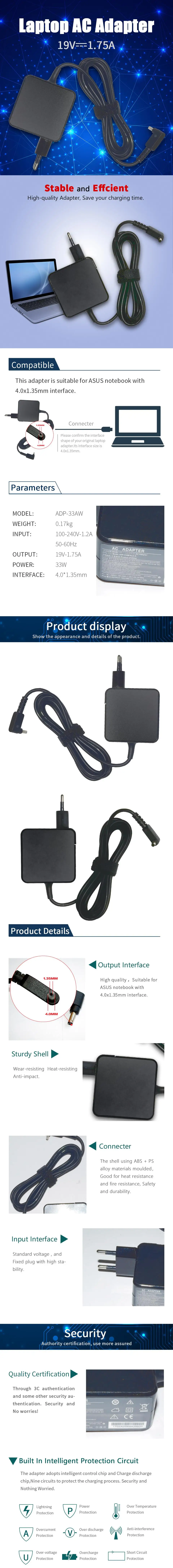 JIGU AC Питание 19 V 1.75A 4,0*1,35 мм Тетрадь ноутбук адаптер Зарядное устройство для Asus F201 F201E F202 F202E S200E