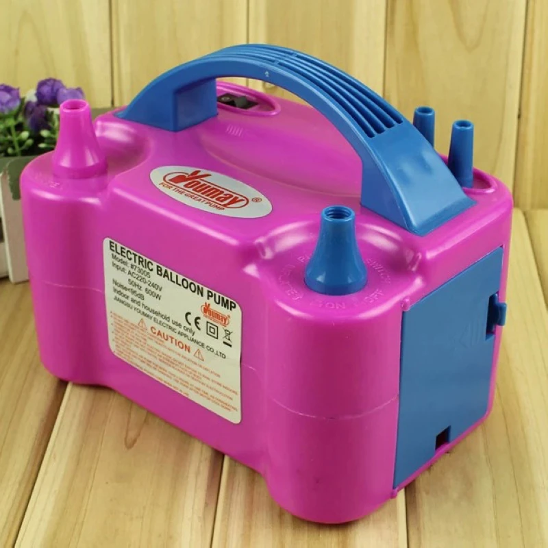 600W Pink Portable High Power Electric Balloon Pump Twin Nozzles Inflator Air Blower