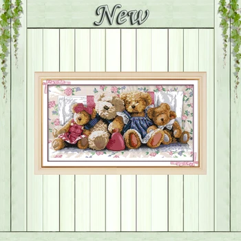 

Lovely Bear family(1),Pattern on the canvas DMC 11CT 14CT Cross Stitch kits,needlework embroidery for Sets,DIY Crafts Home Decor