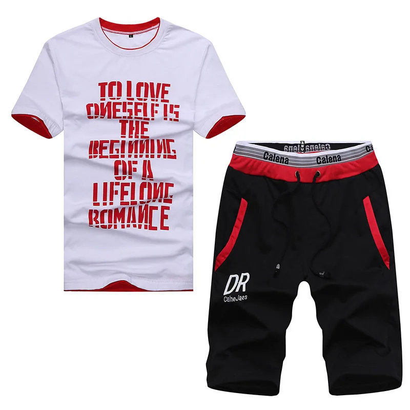 

TFETTERS Summer Plus Size 4XL Men's Sets T-shirt Breathable Letter Design Short Sleeve O-neck Cotton T-shirts+Shorts