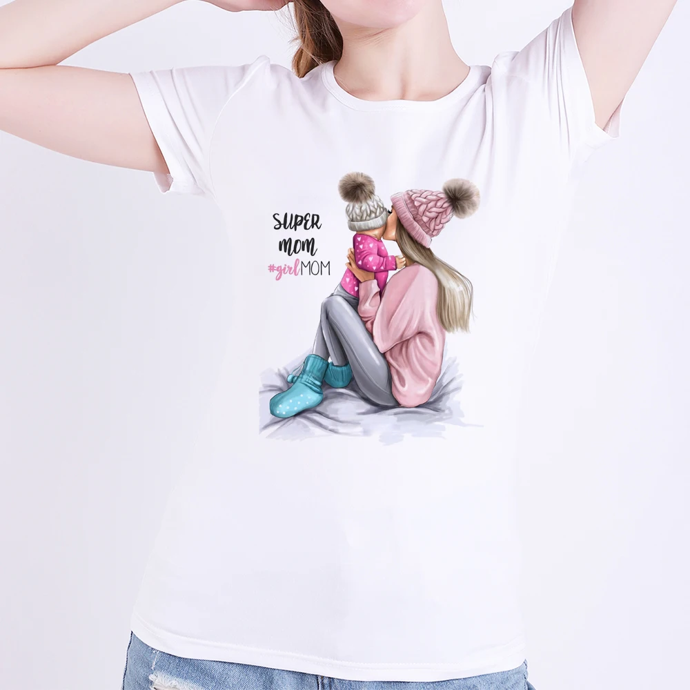 Женская футболка с модным принтом Super Mama Girl белая хлопковая женская летняя