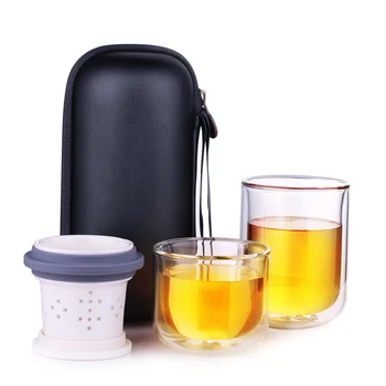 

4pcs/set Glass Ceramic Tea Set Mini Household KungFu Teapot Travel Quik Tea Cup with Portable Bag Travel Tea Set with Infuser