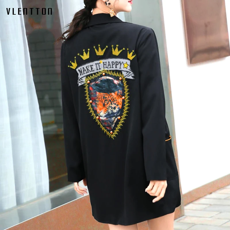 

2019 Women Jacket and Blazer Embroidery Rivet Long sleeve Print Suit Double Breasted Office Ladies Blazers Outerwear Coat Female