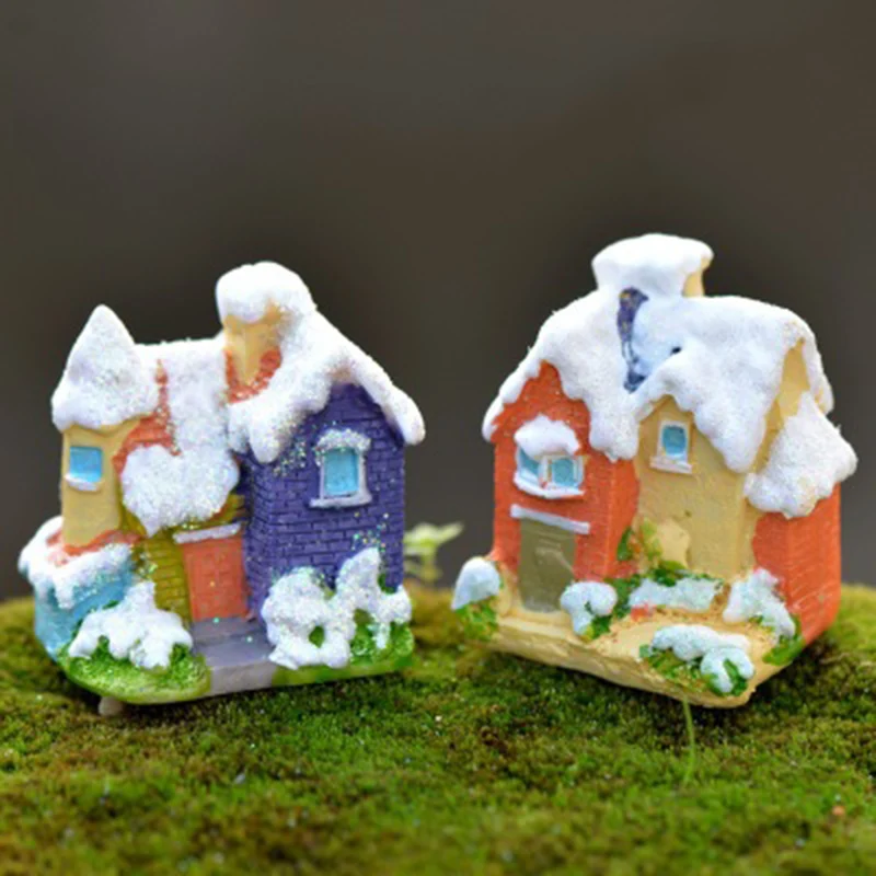 

ZOCDOU 2 Pieces Europe Villa Snow Scene House Iceland Building Model Small Statue Figurine Crafts Ornament Miniatures Home Decor