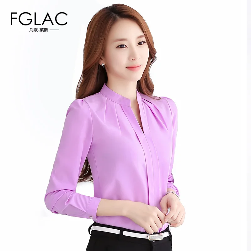 

FGLAC Chiffon blouses New 2018 Women shirt Fashion Casual Long-sleeved chiffon shirt Elegant Slim Solid color lady blusas shirt