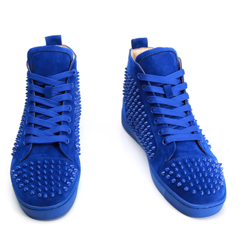 

2018 New Style Fashion Sneakers Men Blue Metal Spike 3CM Heel High Size 38~46 High Top Hombre Casual Shoes Man Rivet Espadrilles