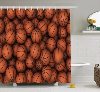 

High Quality Arts Shower Curtains Sports Series Basketball With A Push Of Coffee Bathroom Decorative Modern Shower Curtains