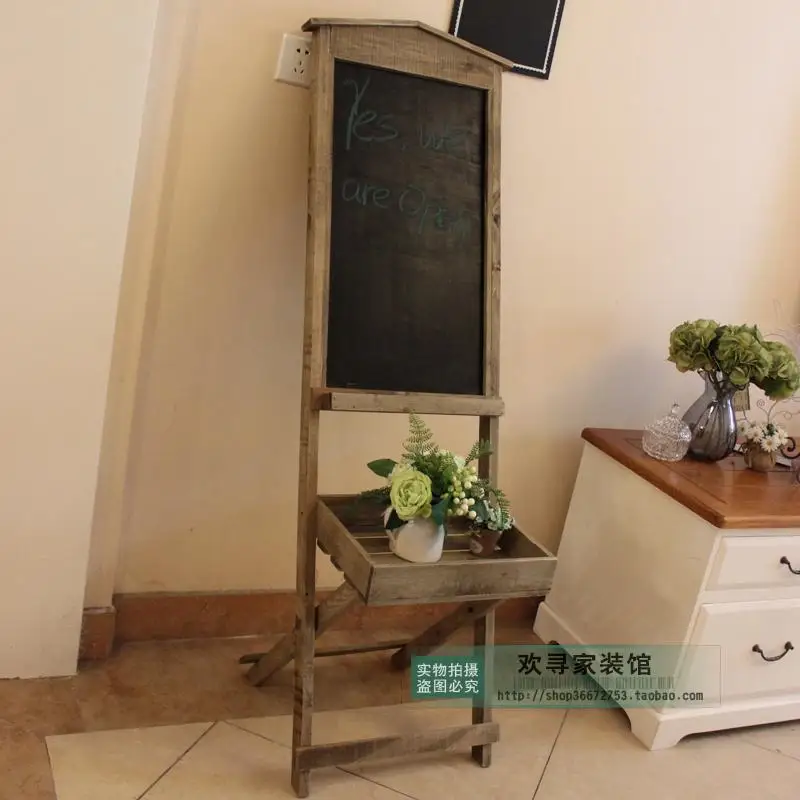 

ZAKKA cafe decorative wall hanging small blackboard message board hanging flower real retro to do the old wooden storage shelf