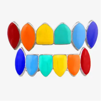 

OMYFUN Gold Teeth Grillz Fashion Enamel Mouth Accessory Hip Hop Teeth Grillz Women Men Fake Teeth Cap US Rapper Body Jewelry