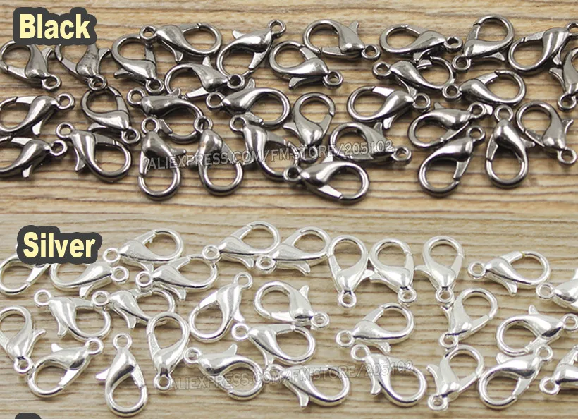 Wholesale Lots 100Pcs Silver plated Lobster Charm Clasps Hooks Findings 10/12mm 
