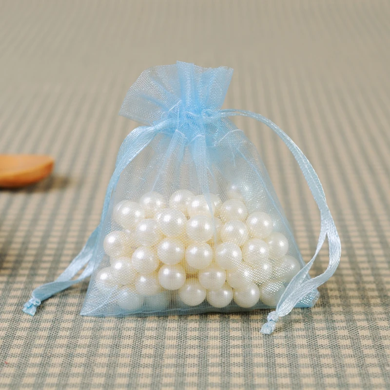 Organza Bag 7x9cm Jewelry Gift Bags Light Blue Wedding Decoration Candy Bag Packaging for