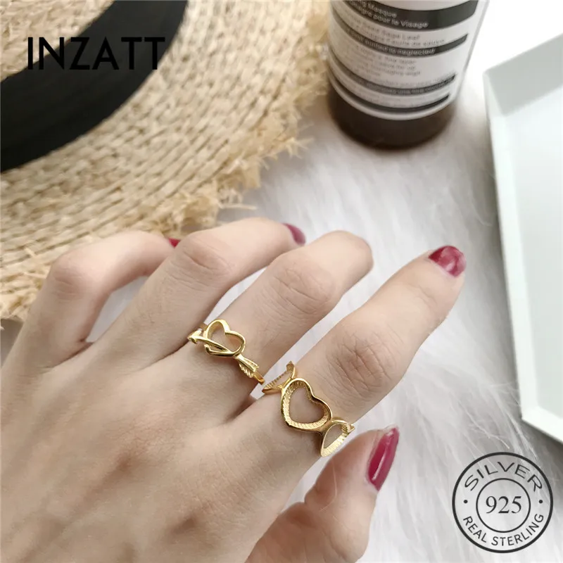 INZATT Real 925 Sterling Silver Minimalist Hollow heart personality Openwork Ring For Fashion Women Fine Jewelry Accessories