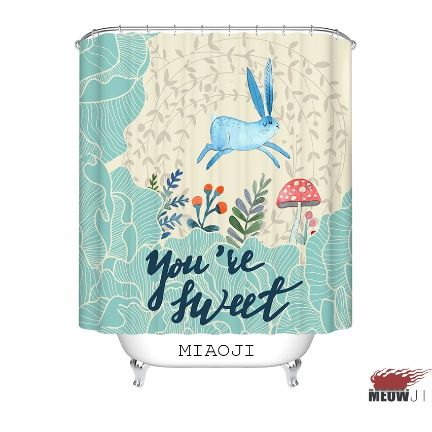 

[MIAOJI] <Watercolor Animals> Cute Rabbit Bunny Flowers Bees custom Shower Curtain Bathroom decor various sizes Free Shipping