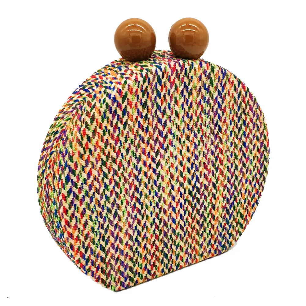 Женская круглая плетеная сумка Boutique De FGG, разноцветная вечерняя сумка-клатч с цепочкой, сумка через плечо, дизайнерский кошелек для вечеринок