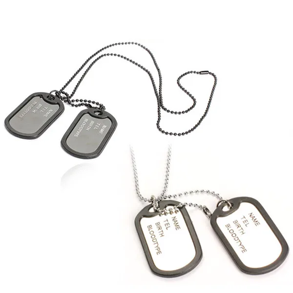 Военный армейский Стиль Черный Серебряный 2 Собаки бирки цепи мужские кулон ожерелье ювелирные изделия 88 KQS