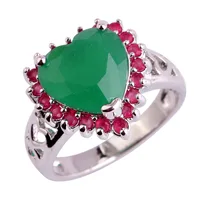 lingmei Heart Love Nice Ruby Emerald AAA Silver Ring Size 6 7 8 9 10 11 Women Wedding Luxury Jewelry New Present Wholesale