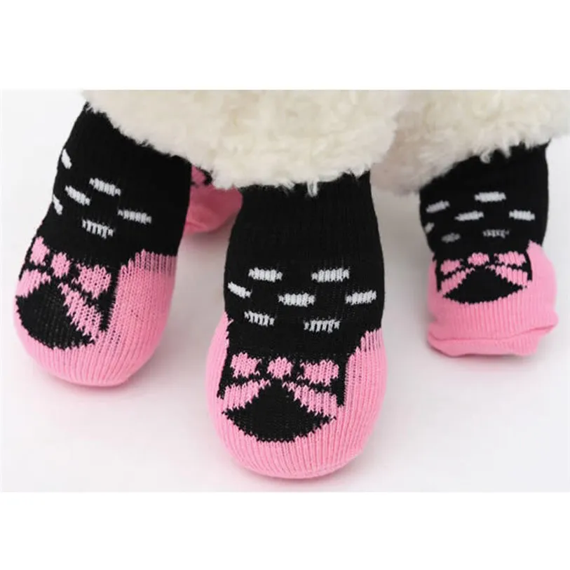 Puppy Dogs Pet Anti Slip Skid Bottom Sock 4PcsSet Small Medium Pets Booties Print Knits Socks for Dogs Pet Decorations 40JA4 (1)