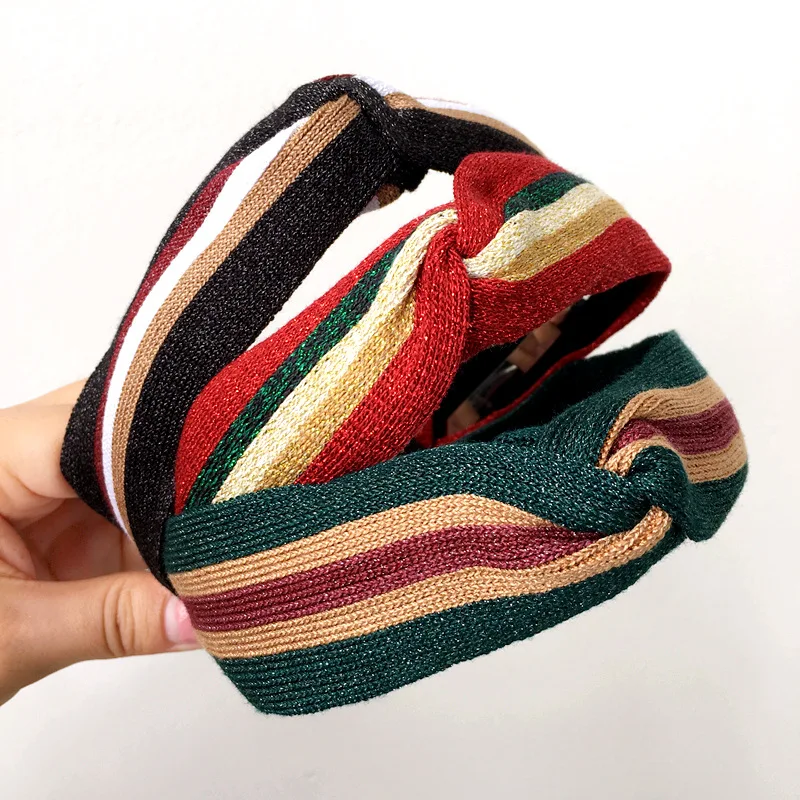 

Colorful Striped Hand Made Tie Knot Hair Accessories For Girls Hairband Hair Bows Hair Band Shiny Headbands For Women