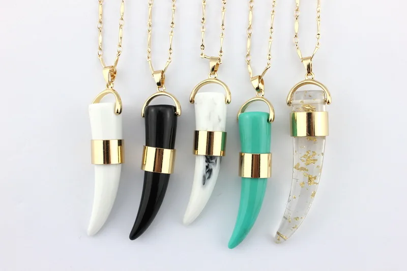 

2016 New Dot Sahara Tusk Pendant Necklace Brand Fashion Jewelry Summer Goldone Black White Horn Neckalce