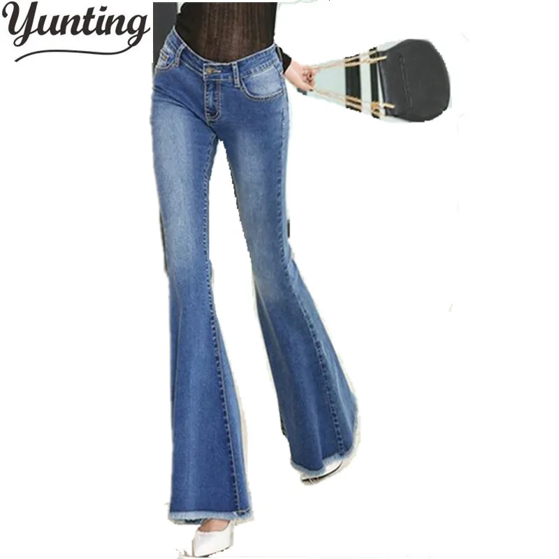

women Autumn Slim Fit Mid Waist Flare Jeans Stretch Skinny Jeans Bell-Bottom Pants Denim Trousers