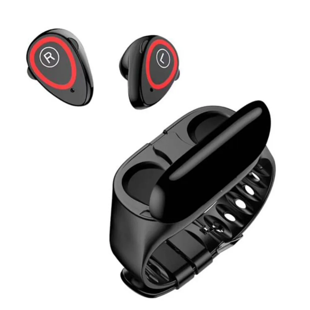 

New M1 Dual Bluetooth Earphone Smart Watch Heart Rate Fitness Tracker Blood Pressure Sports Smart Bracelet For IOS Android Phone