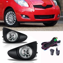 Пара левых и правых передних прозрачных противотуманных фар+ проводка Harnes+ черная решетка крышки для Toyota Yaris Sedan 4D 2007-2012
