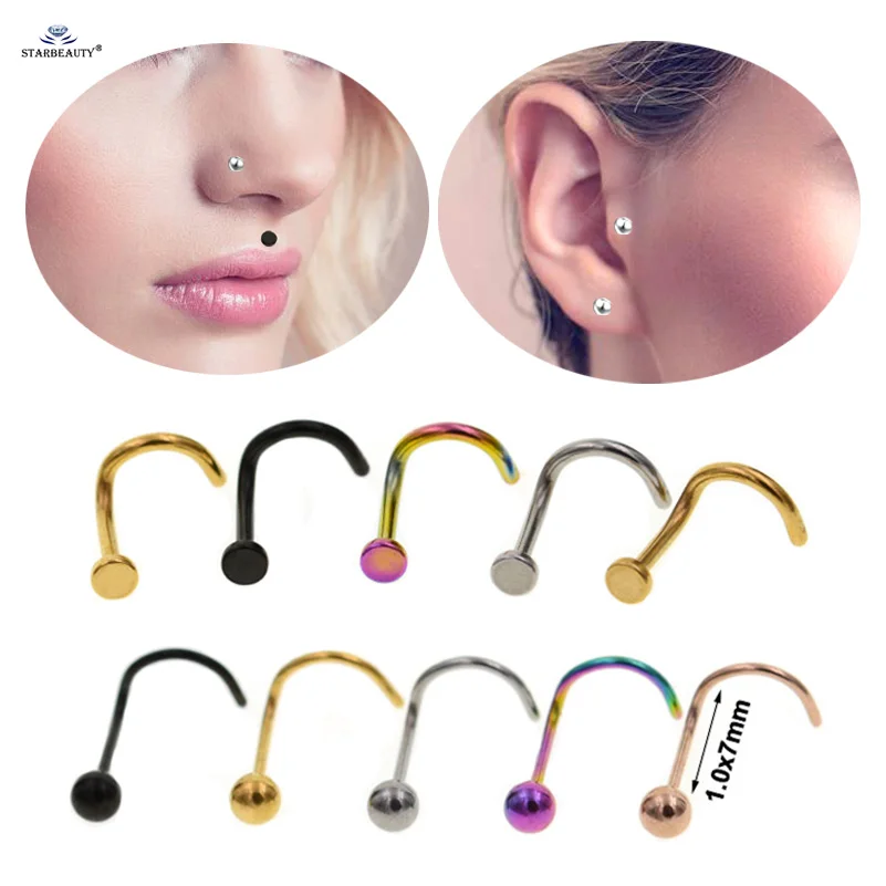 

Starbeauty 2 pcs/lot Curved Bar Nose Piercing Helix Tragus Labret Piercing Lip Fake Nose Ring Cartilage Earrings Pircing Jewelry
