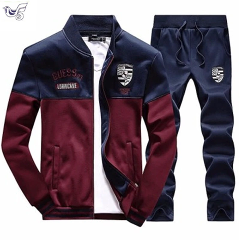 

2019 Gyms Spring Jacket + Pants Casual Men's Track Suit Sportswear Fitness Tracksuits Men Polyester Sweatshirt Sporting Fleece