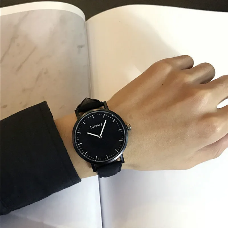 

Ulzzang Simple Black Quartz Watches Big Dial Men Business Watch Fashion Leather Male Sport Wristwatch Boy Student Clock Relogio