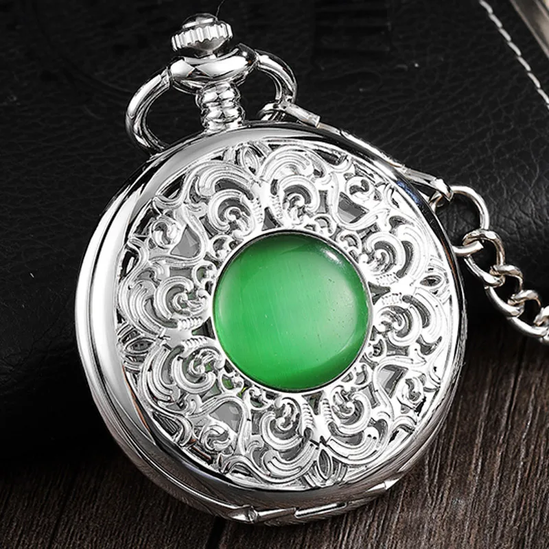 Фото Винтажные Механические карманные часы в стиле ретро с зеленым драгоценным