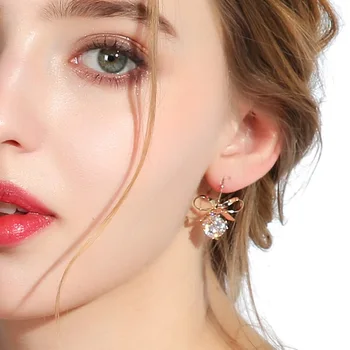

MOONROCY Gold Color CZ Crystal Earrings Hook for Women Girls Bowknot Ball Gift Party Trendy Jewelry Wholesale Dropshipipping