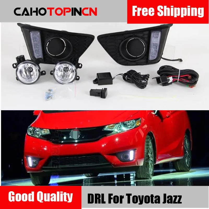 Дневные ходовые огни для Honda Jazz Fit 12 В светодиодный дневной свет DRL противотуманная фара крышка с поворотным сигналом стиль реле