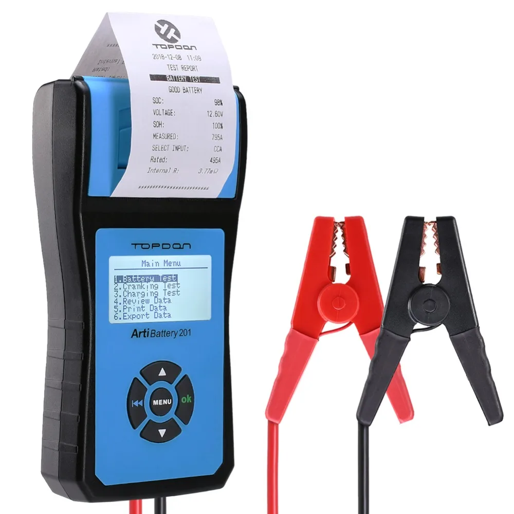 

TOPDON Artibattery 201 Diagnostic Tool 30V Car Battery Tester Thermal Printer Heavy Duty Truck Battery Analyzer Test PK BST500