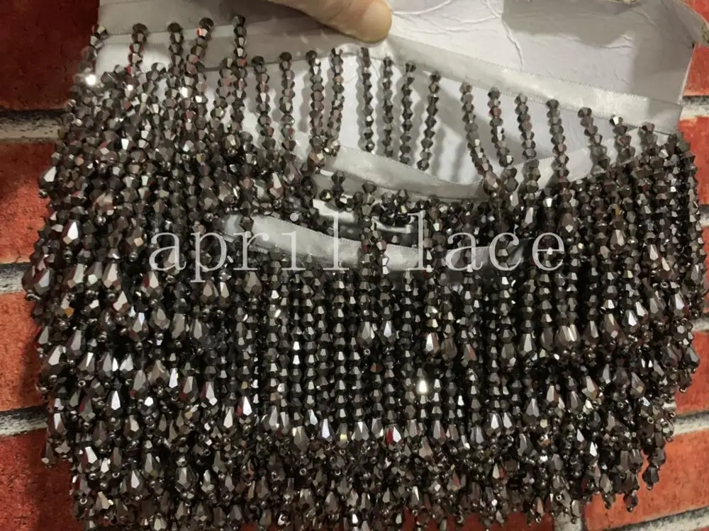cheap cou0013# 10 yards bag 5cm width metal grey pendents beads ribbon fringe tassel for decorative wedding bridal ball gown dress