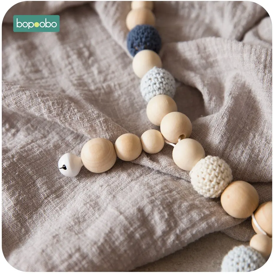 Bopoobo 1PC Baby Rattle Crochet Beads Infant Toys Crib Mobile Bed Bell Toy Pram Cart Chain Wood Elephant Stroller Mobile Newborn