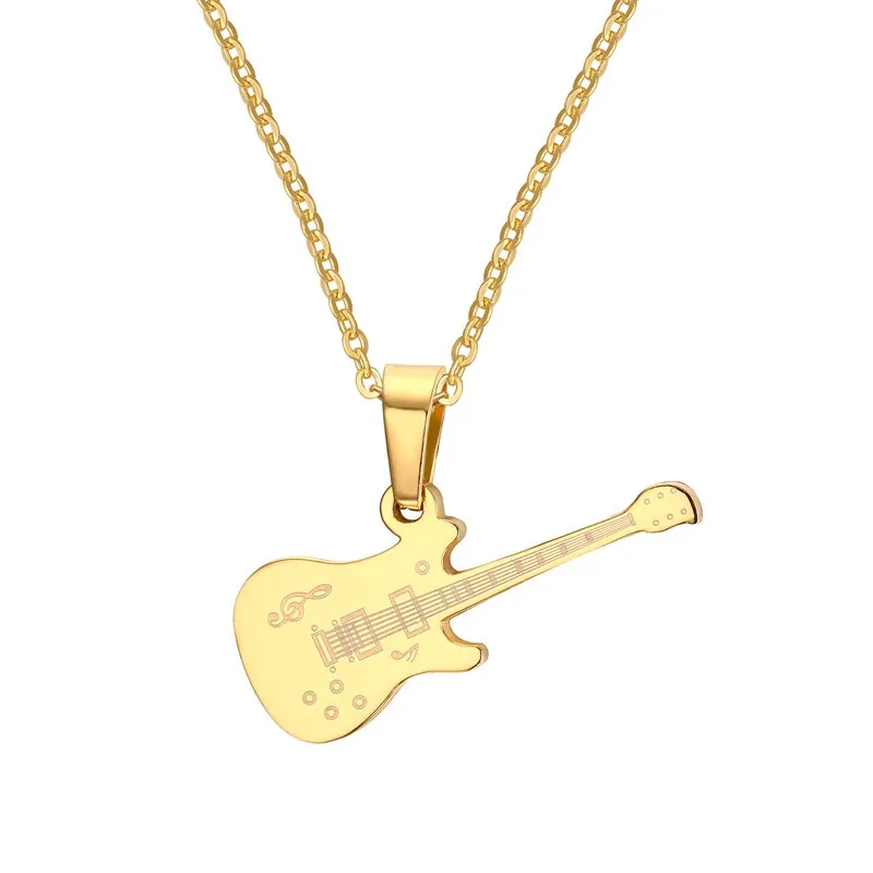 

Modyle Fashion Guitar Necklace Pendant 60cm Chain Stainless Steel Punk Rock Music Jewelry