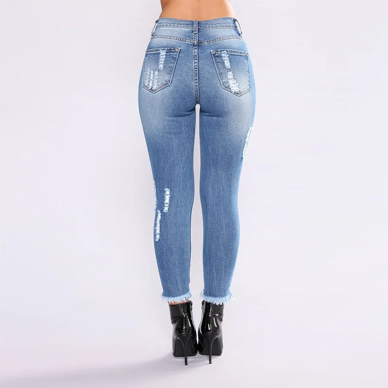 Женские новые стильные модные синие джинсы с низкой посадкой, потертые джинсы-стрейч с эффектом потертости для женщин, рваные брюки