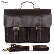 Мужской портфель из натуральной кожи, глянцевая, 15 дюймов, сумка для ноутбука, съемный рукав из поликарбоната, винтажная большая сумка на плечо из воловьей кожи, кожаная деловая сумка