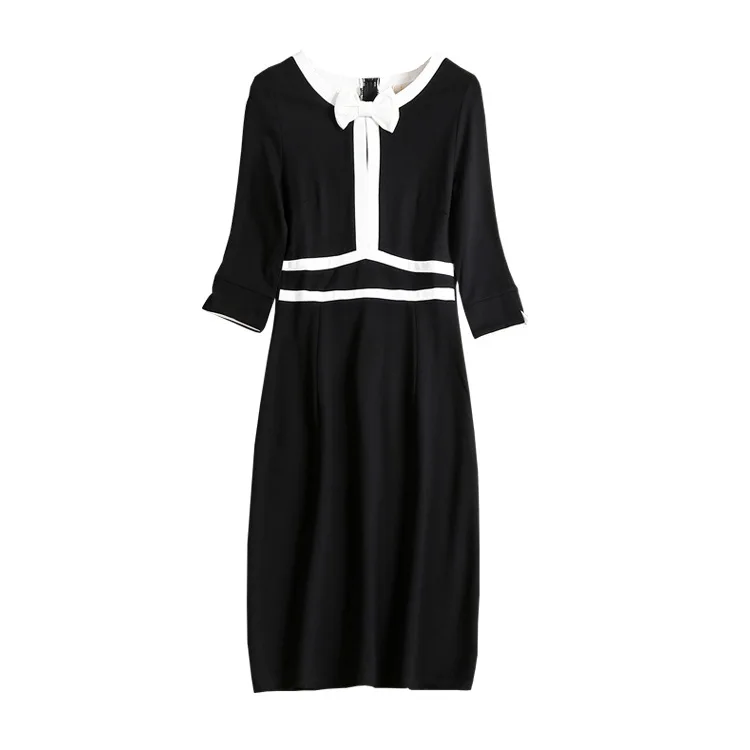 

2019 spring and summer new small fragrance bow slimming boutique Roman cotton knit dress bodycon dress