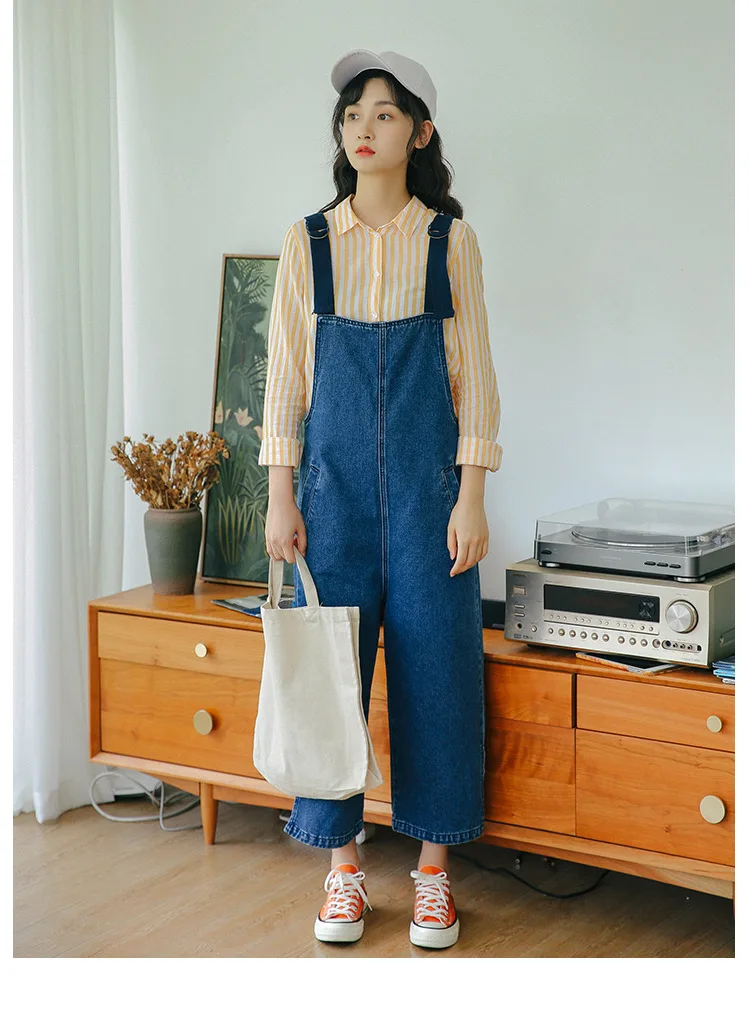 Conjoined jeans female spring and autumn new han version sen female students loose joker web celebrity age reduction show thin suspenders (9)