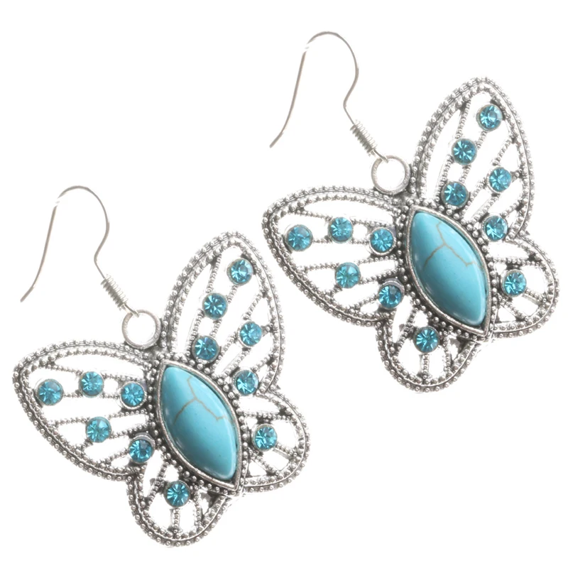 Fashion Butterfly Pendant Necklaces Drop Earrings Vintage Rhinestone Crystal Jewelry For Women Wedding Jewelry Sets Shellhard