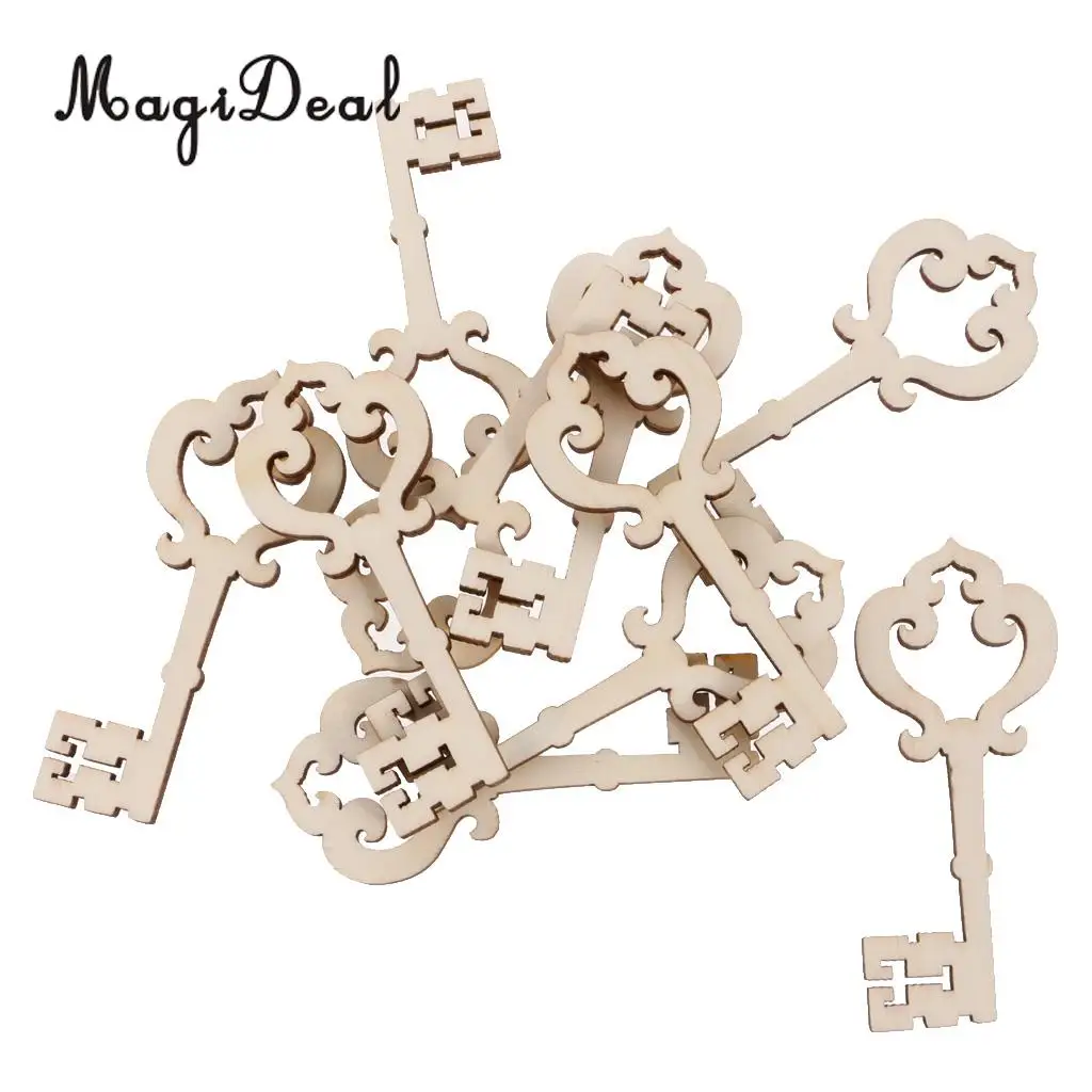 MagiDeal 10pcs/Lot Wooden Victorian Keys Embellishment Keys Cards Scrapbooks Crafts Wedding Christmas Trees Decorations