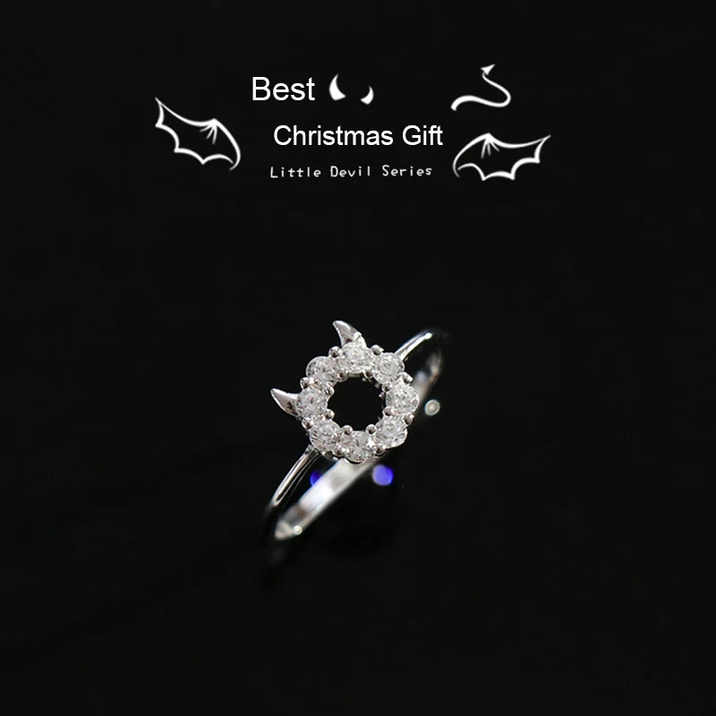 

Wholesale Crystal Girl Adjustable Demon Rings 925 AAA Zircon Stones Ring For Women Wedding Jewelry Accessories Gift