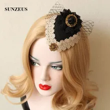 Черные бархатные сексуальные маленькие шляпы для женщин с кружевом Хэллоуин Вечеринка аксессуары для волос винтажные Свадебные шляпы для невесты SH07