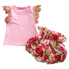 New Arrivals Kids Baby Girl Clothes Lace Vest Top+Floral Shorts Bloomers 2Pcs Sets Toddler Girls Summer Cotton Cute Outfits