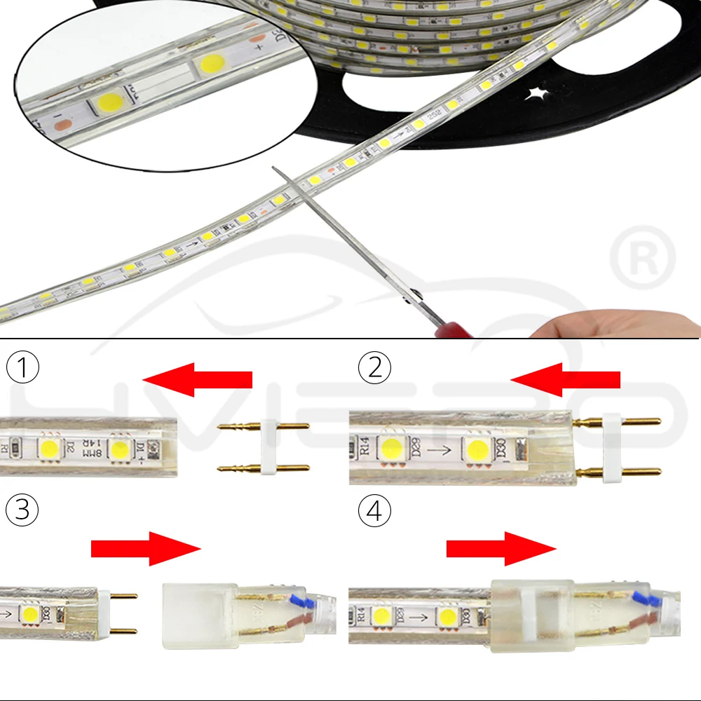 Водонепроницаемый 5050 SMD, Светодиодная лента переменного тока 220 В, гибкая светодиодная лента, праздничный светильник, настольная лампа, лампа для книг, уличный садовый светильник, с европейской вилкой