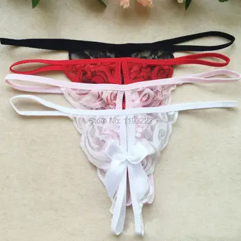

Women Sexy Lingerie Sheer Lace Floral Bow Bowknot Low Rise Briefs Thongs T Back G String Knickers Panties