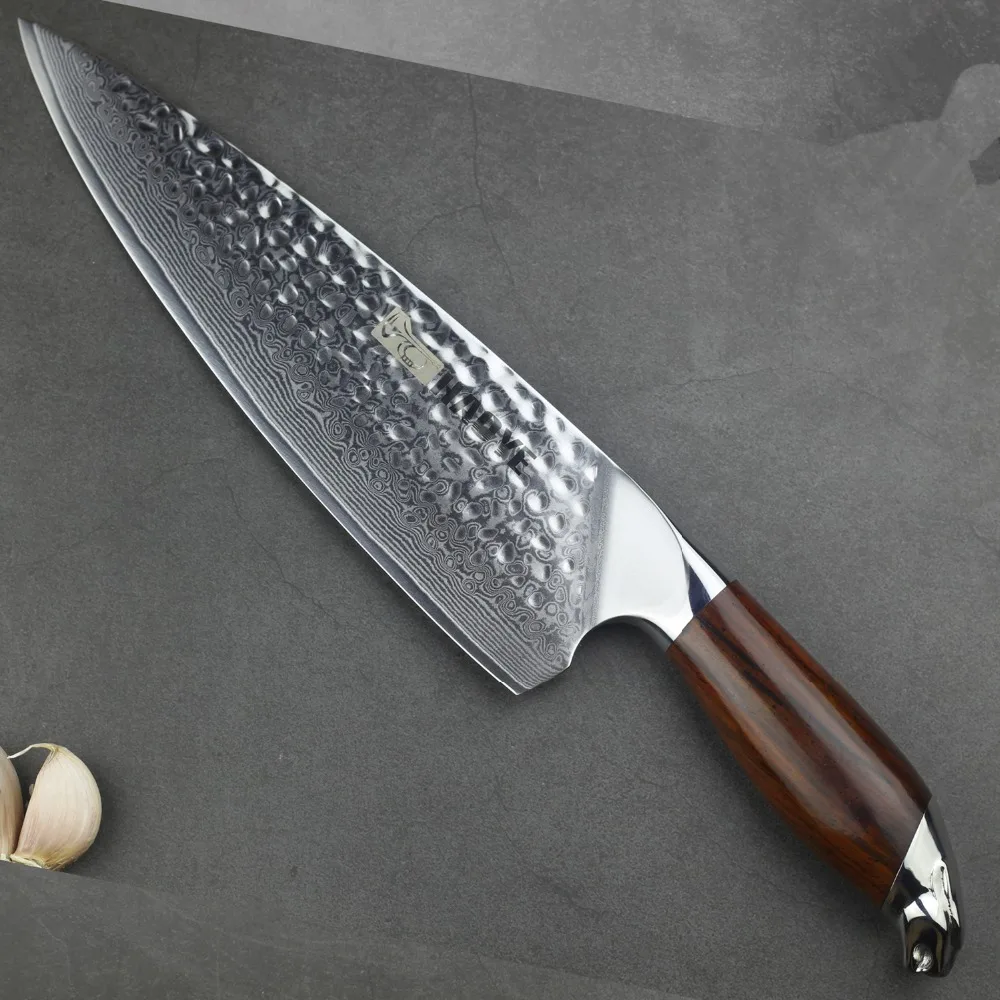 

8 inch Damascus Chef's knife Japanese vg10 steel kitchen knives 67 layers hammered finish with Dalbergia wood handle sashimi NEW