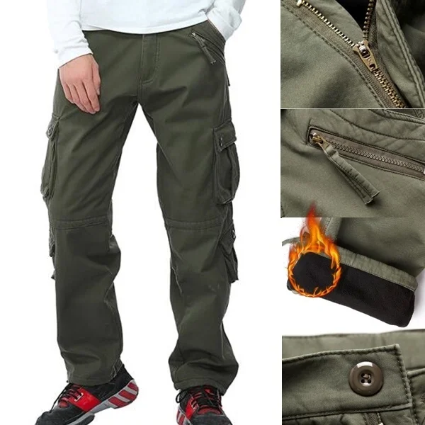 

ZOGAA Winter Men Fleece Trousers Thickened Loose with Cashmere Mens Casual Outdoor Warm Pants Multi-pocket High Quality Overalls
